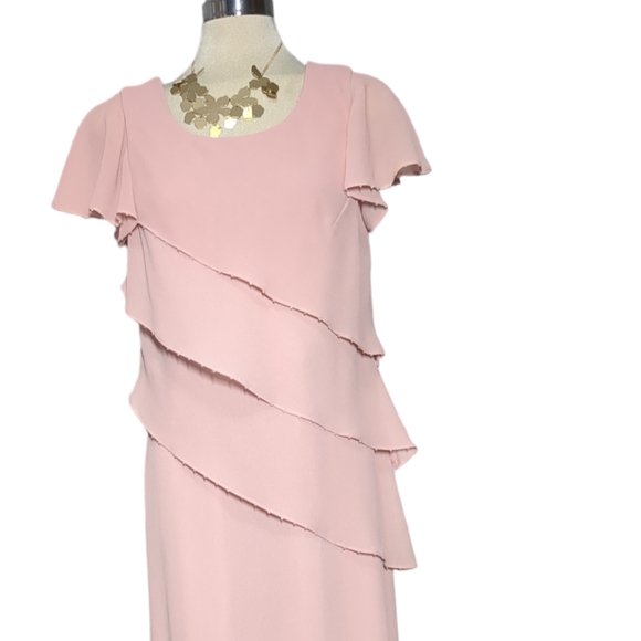 TRADITION  Pink Embellished Trimmed Ruffles  Formal Maxi Dress Size 12 - Picture 2 of 15